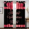 Black Pink Heart Happy Valentine's Day Window Curtains Blinds For Living Room Kids Bedroom Bathroom Kicthen Door Home Decor2Pcs