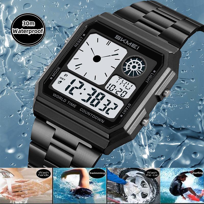 Спортивные часы Skmei Electronics для мужчин Классические Аналогово-цифровой дисплей Несколько часовых поясов Светодиодная подсветка Водонепроницаемые Мужские 5 будильников