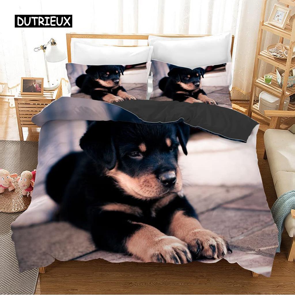 Пододеяльник Rottweiler Twin Black Rottweiler Twin Постельное белье Animal theme для любителей собак Полиэстер Double Queen King Пододеяльник