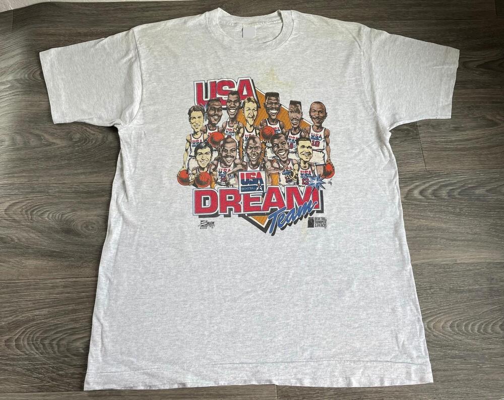 Футболка Dream Team 1992 Винтажная Редкая 90-х Карикатура Футболка S-XL Унисекс Футболка