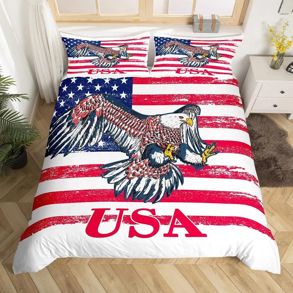 Комплект пододеяльника с американским флагом, стеганый, с принтом орла, постельное белье с наволочкой, комплект из трех предметов