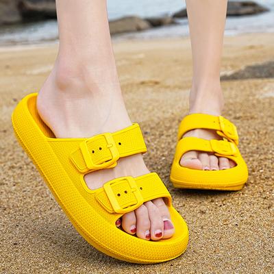 2024 Летние тапочки из ЭВА для женщин, мягкие пляжные сандалии на толстой платформе, женские шлепанцы, дизайн, желтый, розовый, утолщение