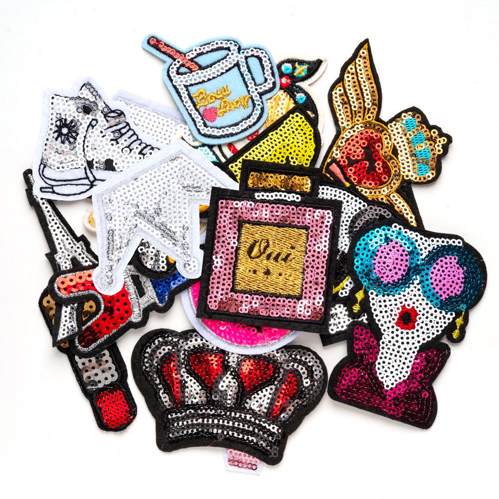 Glitter Trend Embroidered Crown Lipstick Perfume Patch with Iron-on Backing for DIY Projects