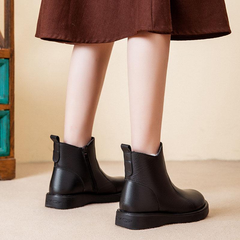 Genuine Leather Women Boots Winter Cow Leather Short Boots Female Plush Warm Warm Flats Ankle Boots Mother Shoes Woman WSH5241
