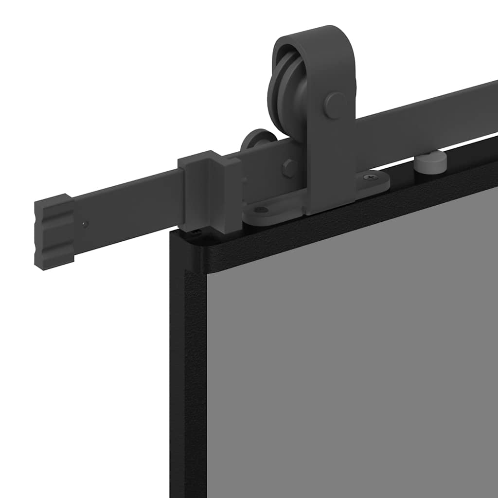 Sliding Door with Fittings Black 76 x 205 cm Tempered Glass
