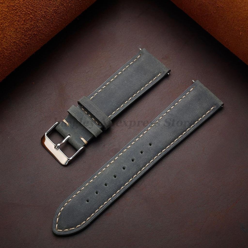 Leather Watch Strap 14mm 16mm 18mm 20mm 22mm 24mm for Samsung Galaxy Watch7/6/5/4 Vintage Brown Quick Release Universal Bracelet