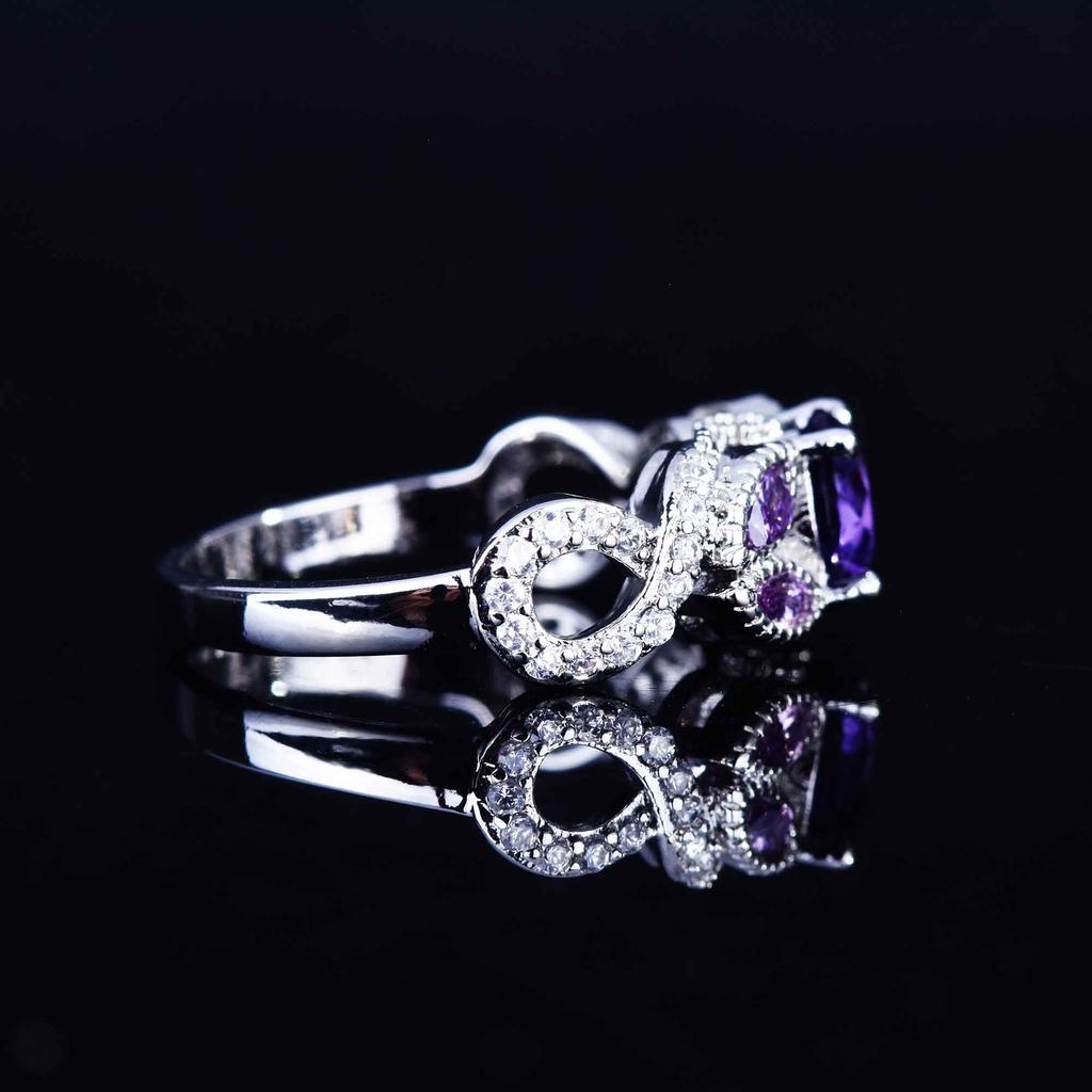 100 %925 Sterling Silver Origin Amethyst Ring Females Anillos De Wedding Bands Amethyst Gemstone Wedding Bands Ring Box Women