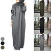 Muslim Dress Women Sweatshirt Dress Stylish Hoodies Long Sleeve Maxi Dress Female Casual Solid Hooded Vestidos Robe S-3XL