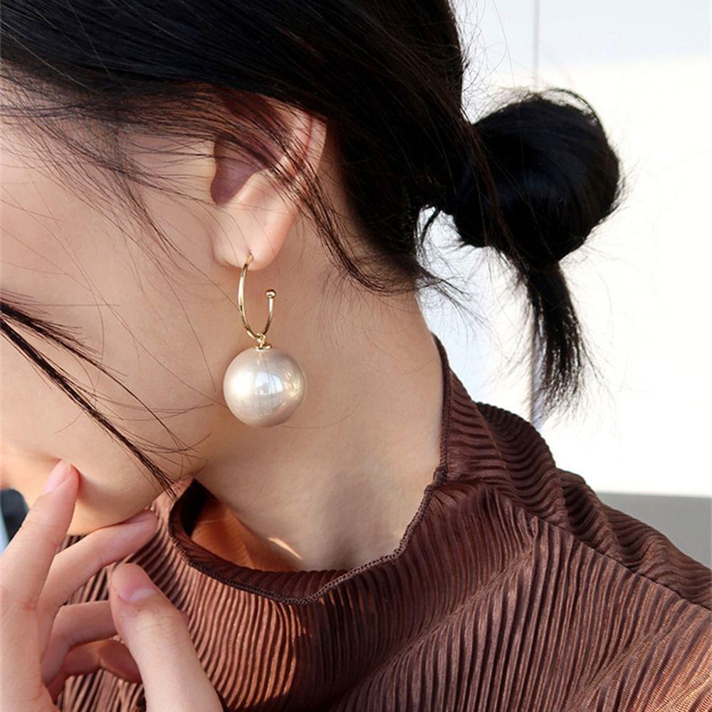 Модные серьги-гвоздики с большим жемчужным шаром, очаровательный дизайн, жемчужные серьги-гвоздики, жемчужное кольцо для ушей, свадебное кольцо