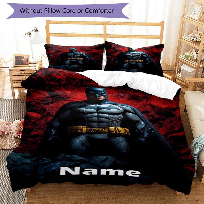 3pcs Custom Name Batman Bedding Set Duvet Cover Closure Includes 1 Duvet Cover & 2 Pillowcases, Soft and Comfortable for All Seasons.