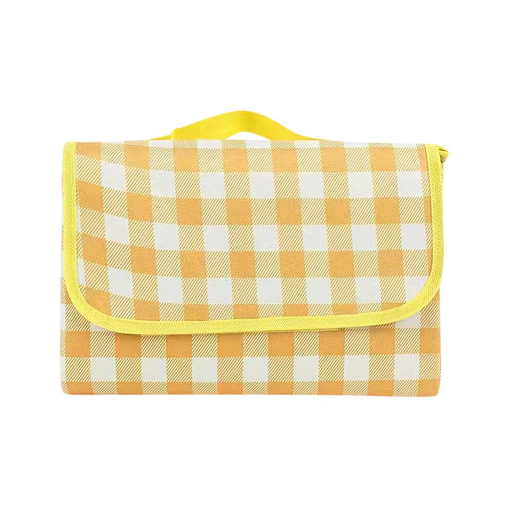Cute Gingham Yellow Picnic Blanket, Waterproof Foldable, Portable Compact Beach Blanket, Oversized Outdoor Mat