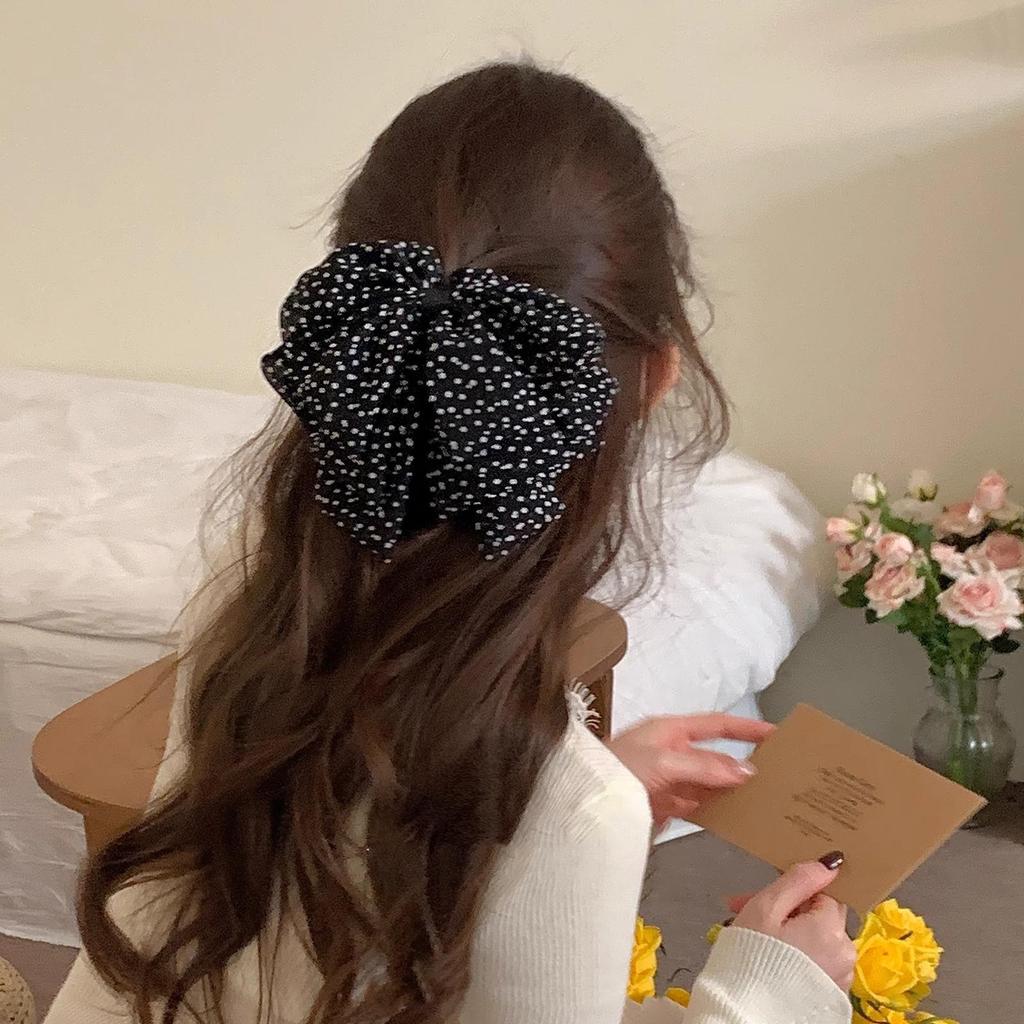 Large Summer Lace Edge Bow Claw Clip Hair Accessory for Women - Multi-Layer Feather Design