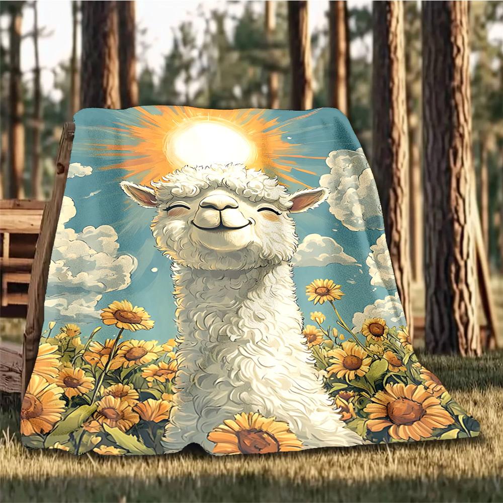 1pc Alpaca Sunflower Field Outdoor Blanket - Lightweight Flannel Throw For Travel, Camping, Livingroom, Couch, Chair yy251114244