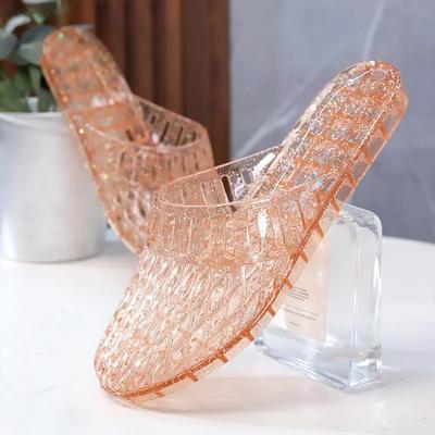 Прозрачные тапочки с плоской подошвой и кристаллами для женщин, желеобразная пластиковая обувь, летние нескользящие домашние и уличные тапочки с вырезами