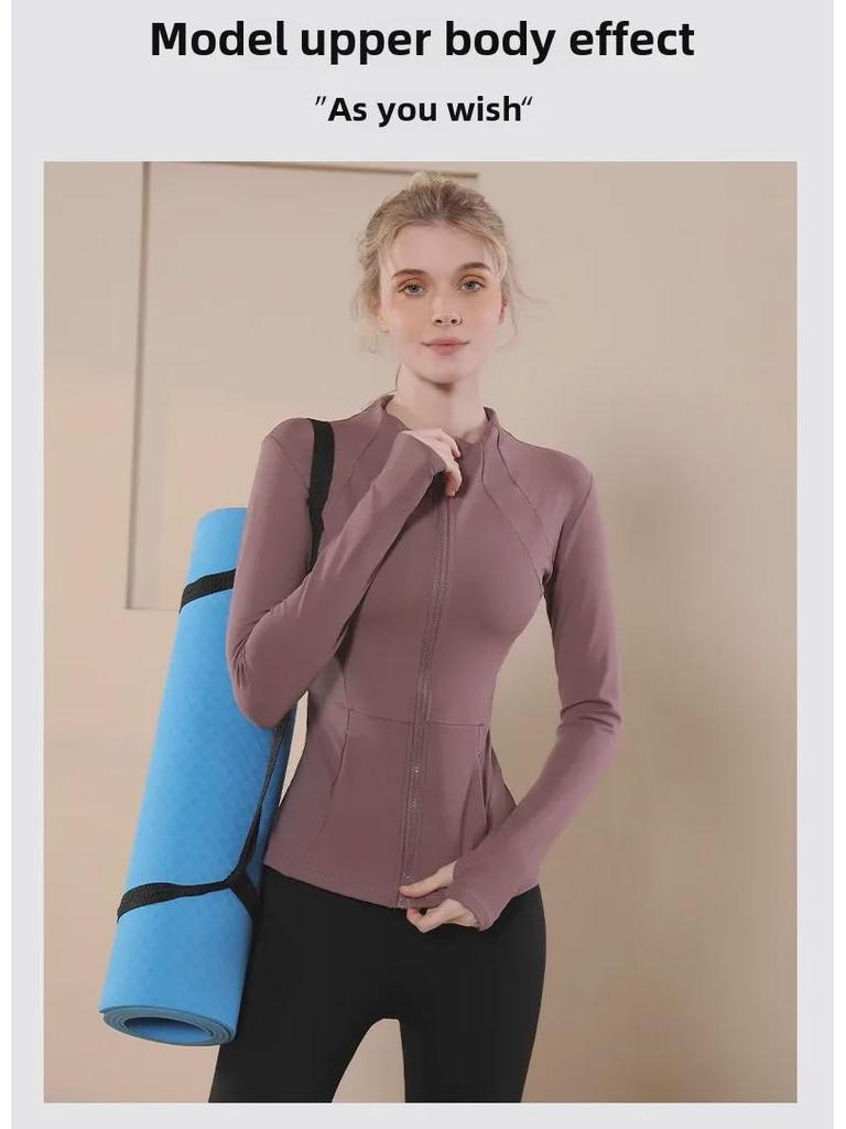 Women's Slim Fit Zipper Yoga Jacket - Long Sleeve, Stand Collar