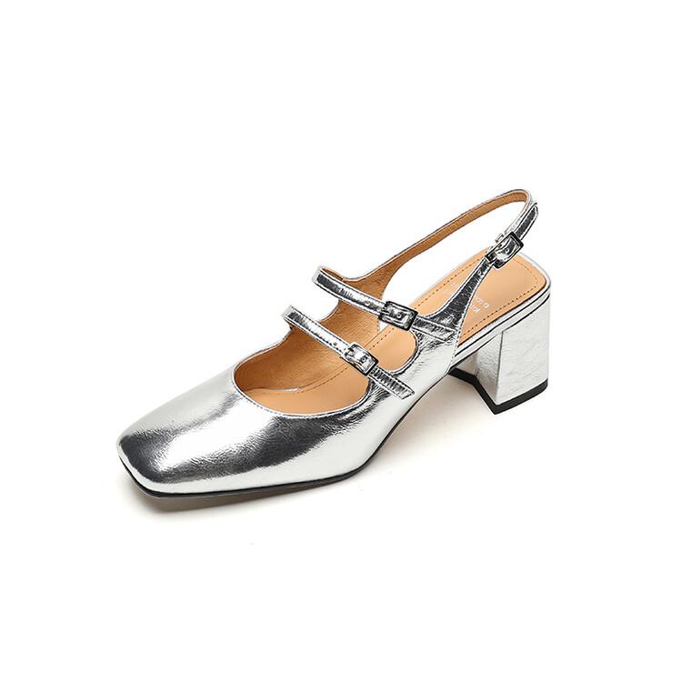 Модные летние сандалии Мэри Джейн с квадратным носком, на высоком каблуке, с закрытым носком и ремешком на пятке, римские сандалии для женщин, женские сандалии из спилковой кожи