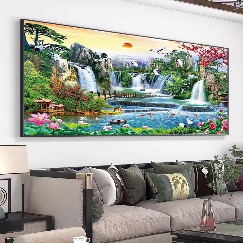 5d Diamond Painting Mosaic Art New Living Room Water Generating Money Landscape Diamond Embroidered Full Diamond Hand Spot Stick Diamond Cross Stitch