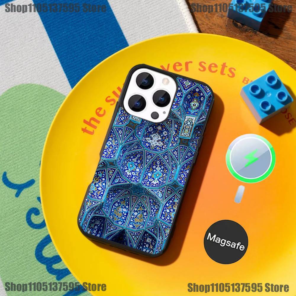 M-Moroccan Tile Phone Case For iPhone 17,16,15,14,13,12,11,Pro,Max,Plus,Mini,SE4,E Magnetic Magsafe Wireless Charging