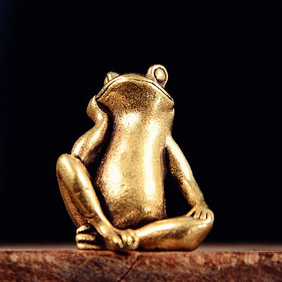 Статуэтка Лягушки из Латуни Антикварный Zen Декор для Стола Удача Фэн-шуй Украшение Фигурка для Медитации Подарок Декор для Снятия Стресса