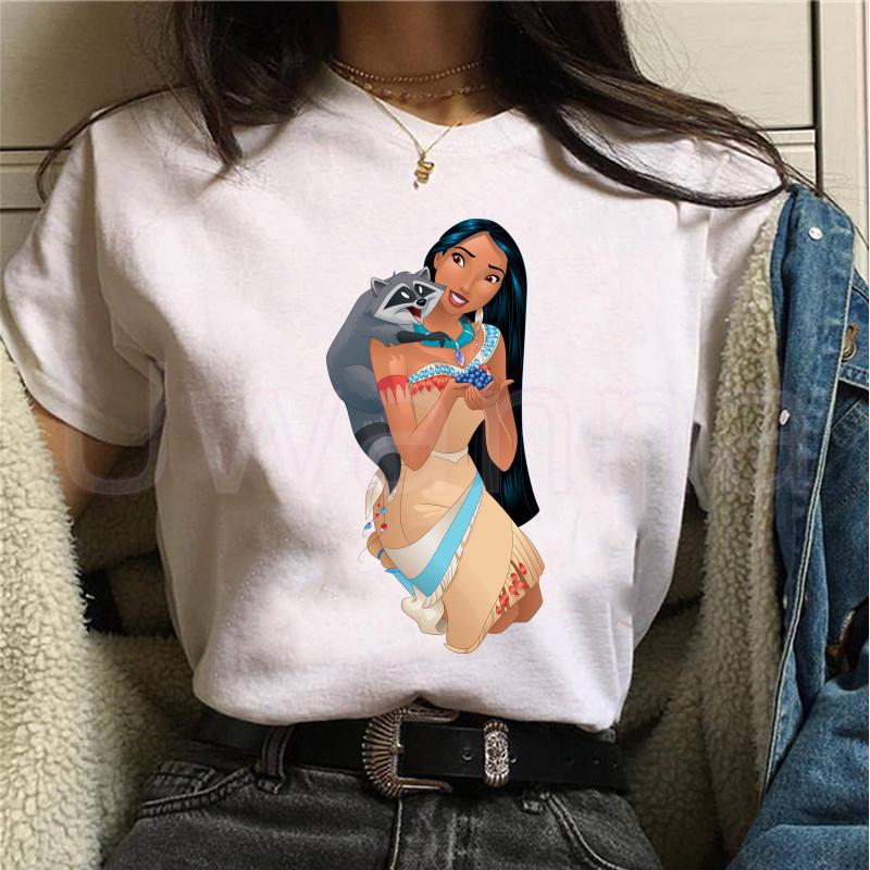 Princess Authentic TShirt Printed Pocahontas and Meeko TShirt Graphic Top Womens Loose Plus Size TShirt Short Sleeve