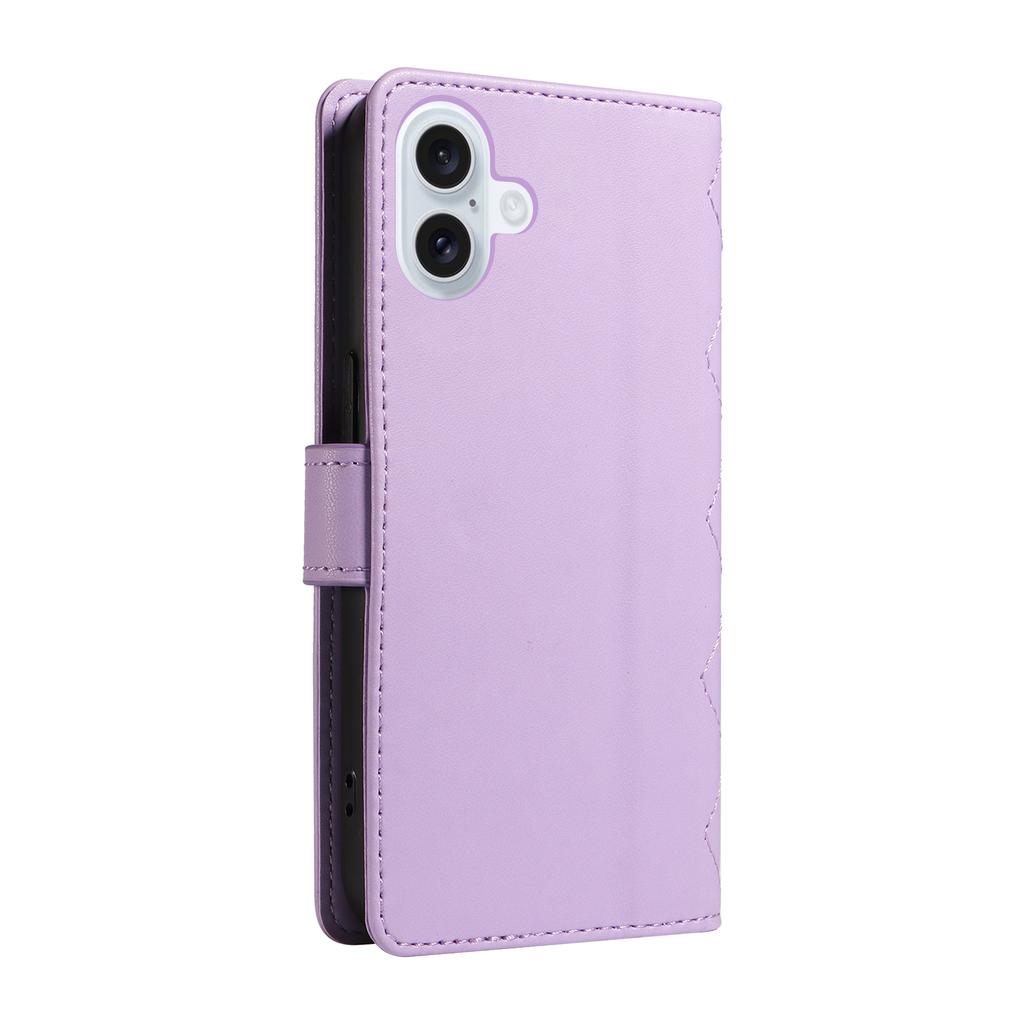 For iPhone 16 Case Wallet Quilted Leather Phone Cover with Shoulder Strap, Wrist Strap