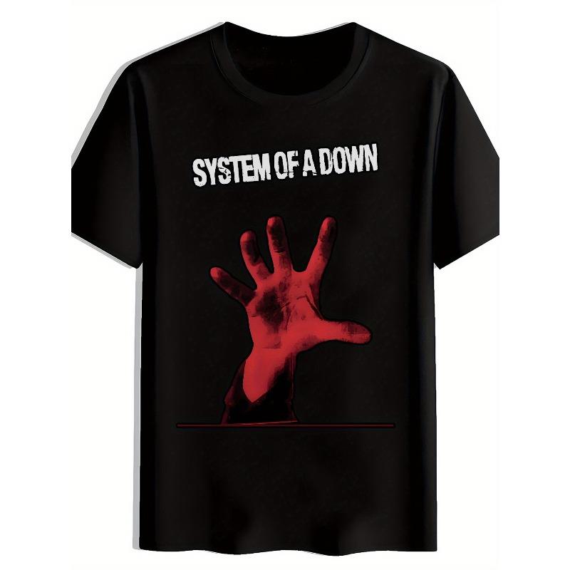 Европейские размеры Мужская футболка с логотипом System of a Down - Ретро-футболка в стиле рок с культовым принтом логотипа, Свободный крой, короткий рукав, круглый вырез,