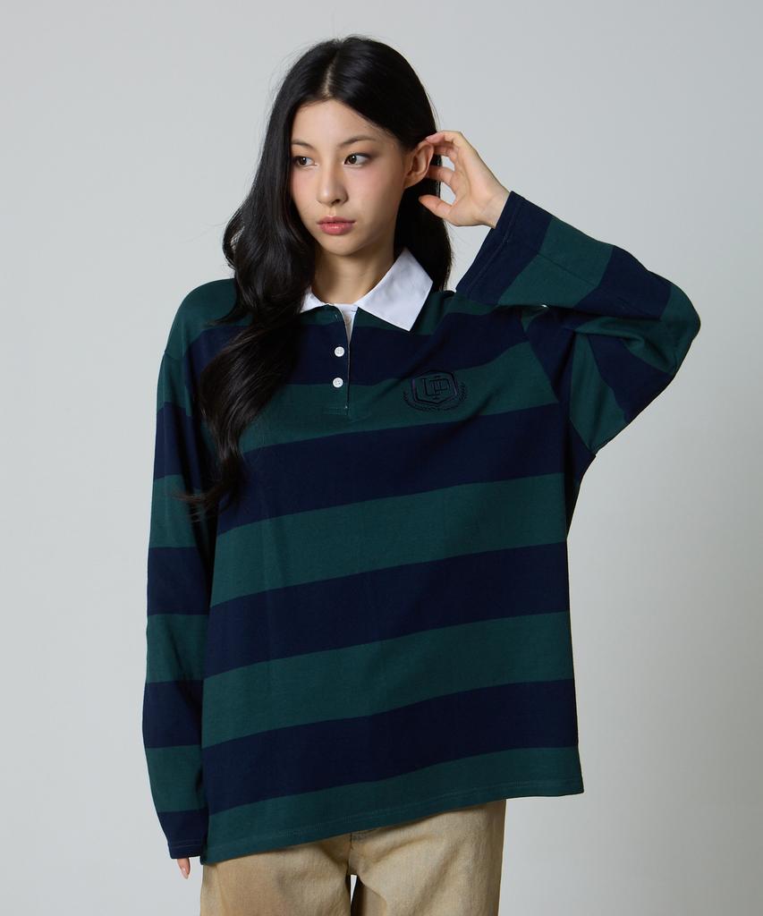 UNKNOWN PLANET Striped Rugby Collar Shirt Green