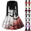 Women's Fashion V-Neck Casual Slim Fit Halloween Printed Long Sleeve Dress