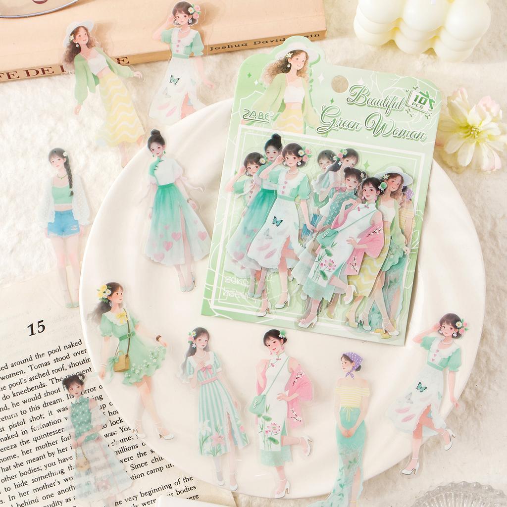 10 шт. Серия Peninsula Qinghuan Kawaii Девушки DIY Украшение ПЭТ Наклейки Креативный Ежедневник Скрапбукинг Журнал Принадлежности
