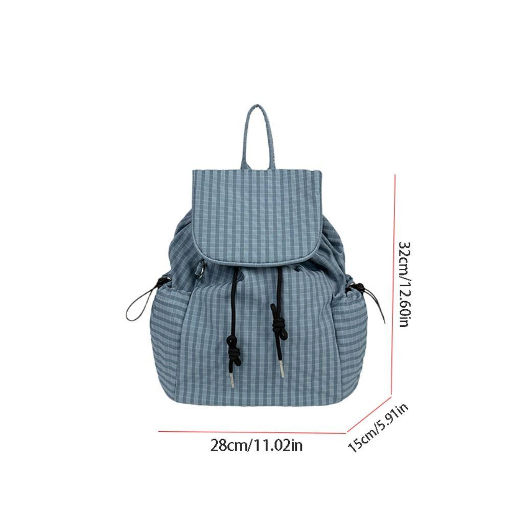 Korean Solid Color Drawstring Backpacks Korean Light Weight Ruched Shoulder Bags Casual Canvas Plaid Nylon Backpacks Outdoor