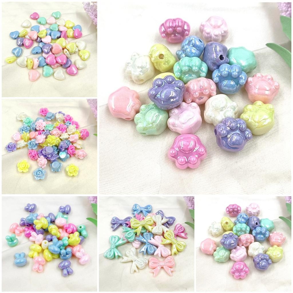 Acrylic 10pcs for Bracelet Necklace Making Materials Bowknot Handmade Beads Mixing Candy Color DIY Jewelry Accessories Pendants Flower Cat Paw