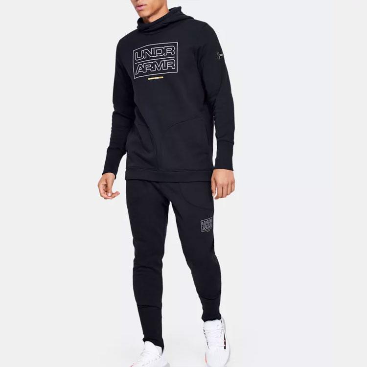 Under Armour Baseline Fleece Hooded Basketball Logo Sweatshirt Men Sweatshirt Black 1343007-002