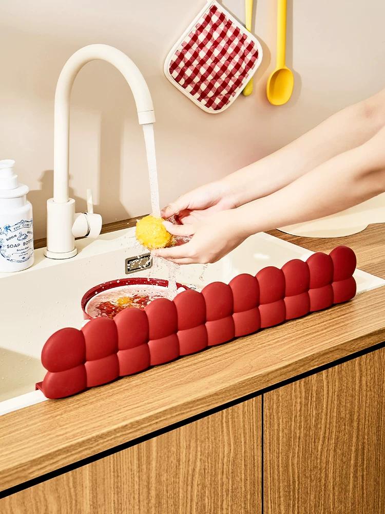 Bathroom Water Barrier Silicone Sink Splash Guard Bathroom Sink Kitchen Sink Edge Anti-Splash Barrier