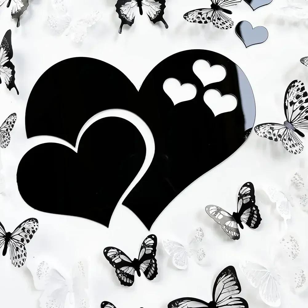 3D Зеркальные Наклейки на Стену Сердца Модные DIY Наклейки Самоклеящиеся LOVE Свадебный Фон Украшение Комнаты Обои