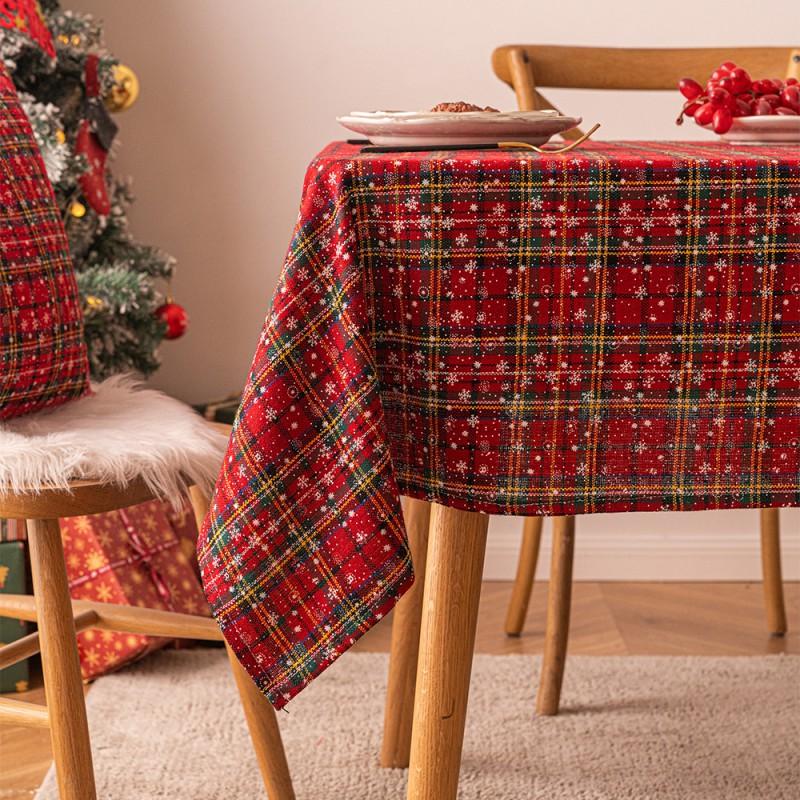 Christmas Snowflake Check Tablecloth Rectangular Festive Decor Dining Coffee Table