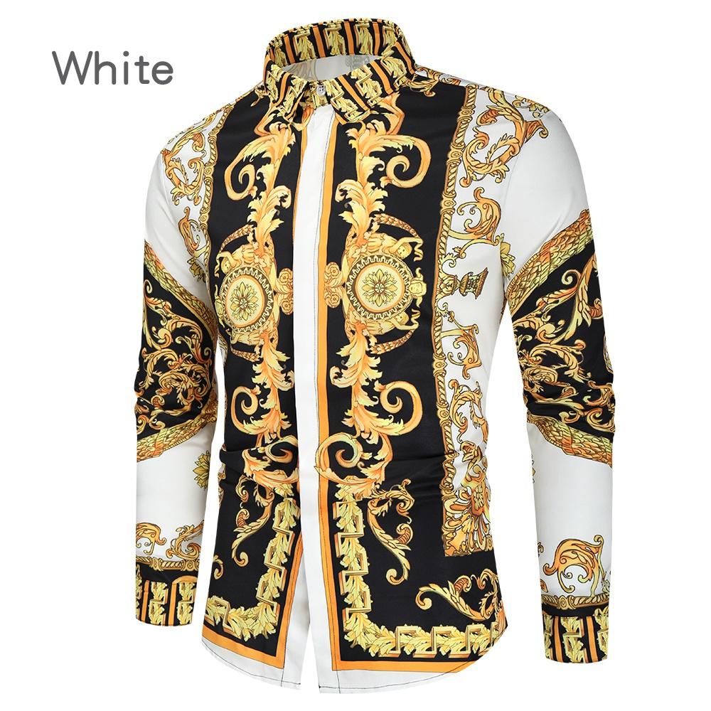 Men Print Shirt Luxury Royal Shirt Men Casual Slim Fit Long Sleeve