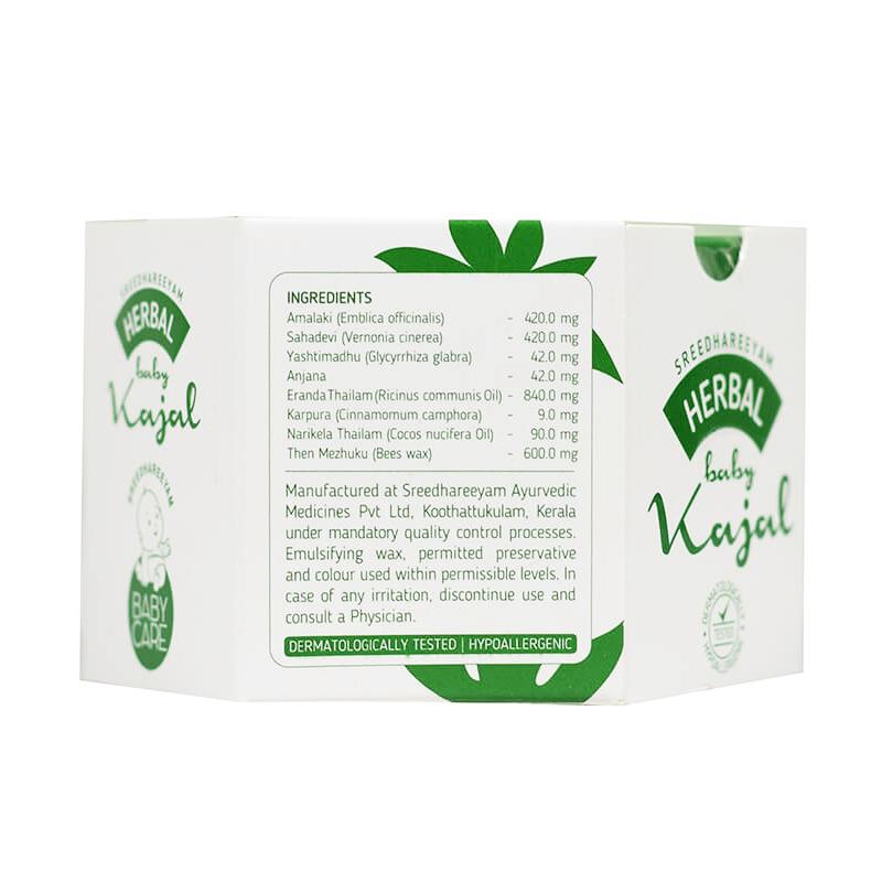 Натуральный кажал-крем для глаз (3 г), Herbal Baby Kajal,  Sreedhareeyam