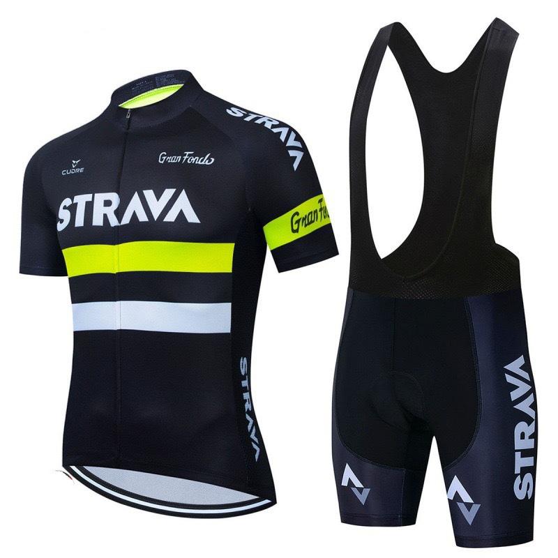 New Strava Cycling Suit Men's Outdoor Sports Cycling Short Sleeve Strap Shorts Set