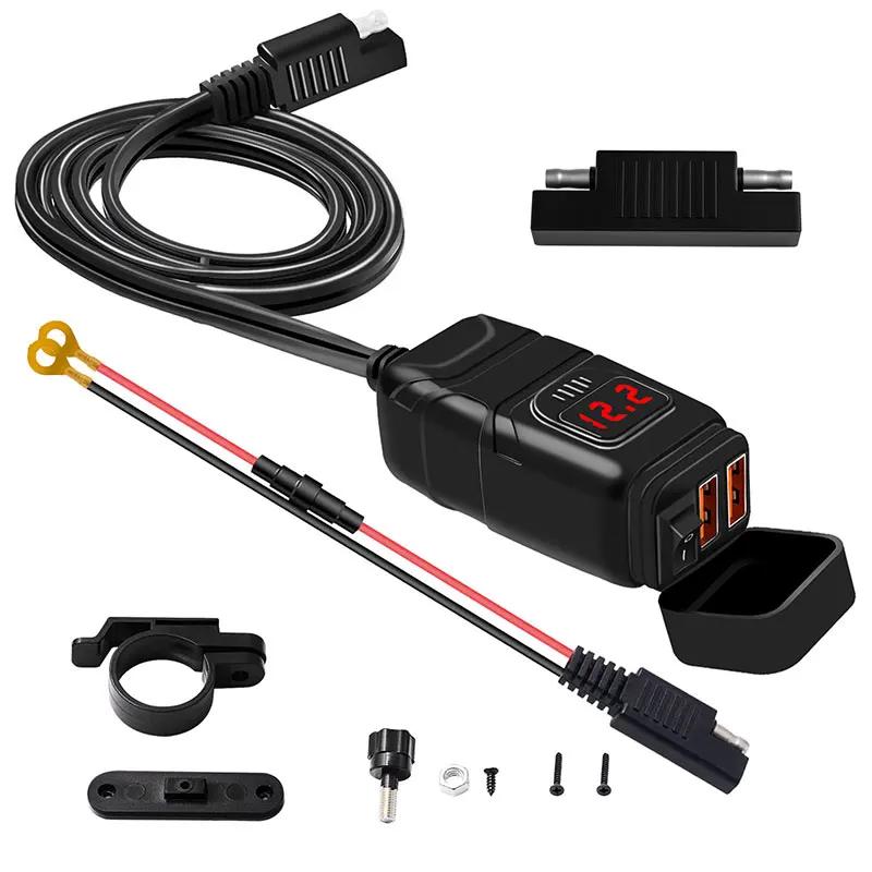 12 В мотоциклетное зарядное устройство с двумя USB-портами QC3.0, быстрое зарядное устройство на руль, водонепроницаемый адаптер для розетки, цифровой вольтметр, переключатель ВКЛ./ВЫКЛ.