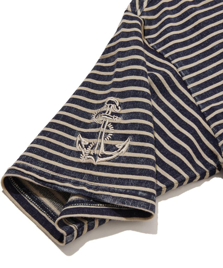 PENFIELD [Trailwear] Indigo Stripe Mini Terry Marine Embroidery T-Shirt Beige_Fs2Kt15U