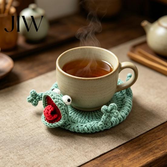 Stress Relief Desk Accessory Funny Crochet Lizard Coaster, Handmade Knitted Animal Cup Mat, 3D Flip Soft Yarn Drink Coaster Design for Desk, Cute Heat