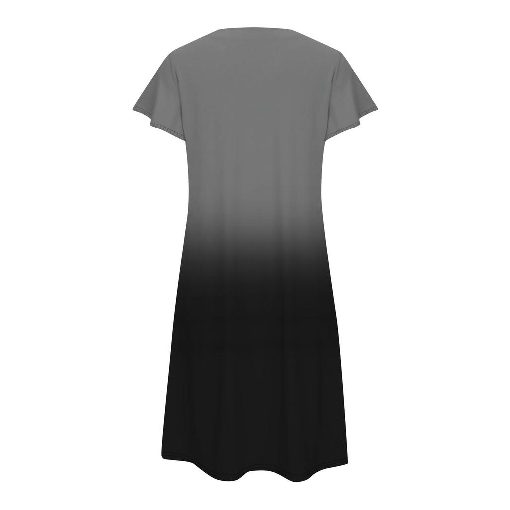 Женская модная расклешенная пижама с коротким рукавом и V-образным вырезом, повседневное платье с градиентом на пуговицах