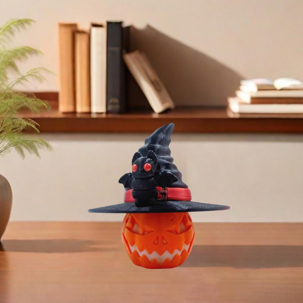 Holiday Pumpkin Decoration Colorful Halloween Pumpkin Figurine with Bat Witch Hat 3d Printed Fidget Toy for Home Office Decor