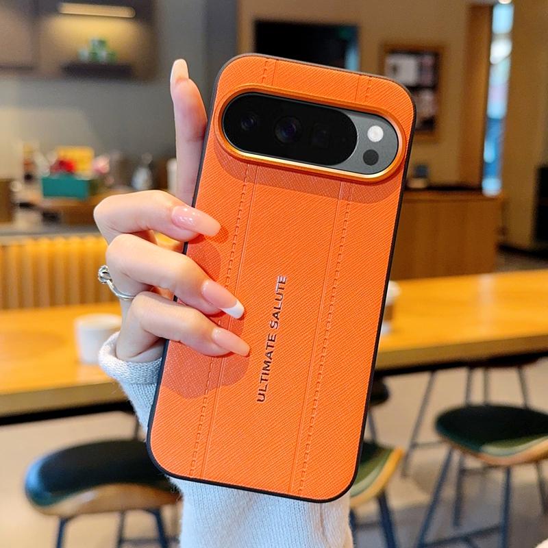 Роскошный Чехол-Крышка из Кожи с Текстурой Крокодила для Google Pixel 10 9 10A 9A Pro XL Тонкий Оранжевый Кольцо для Камеры Ударопрочный Чехол