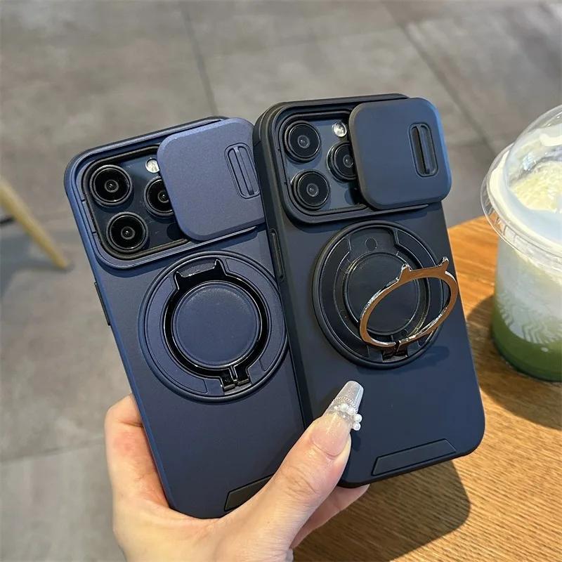 Роскосный чехол с беспроводной зарядкой для iPhone 11 16 12 13 14 15 17 Pro Max Plus Магнитный держатель-кольцо Защитная крышка для камеры
