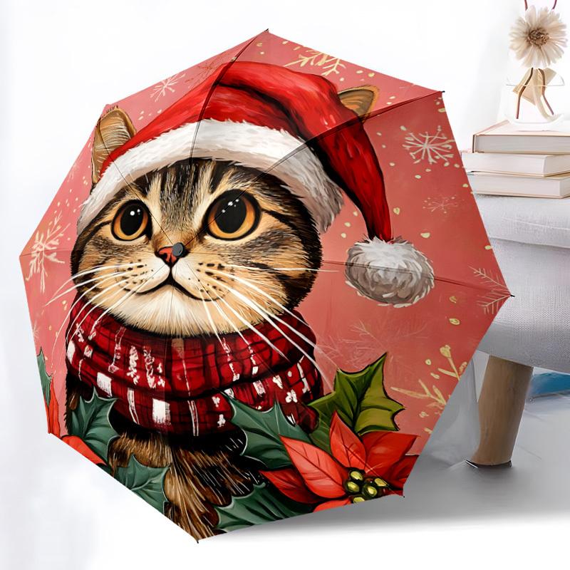 1pc Christmas Cat Open/Close Folding Umbrella, All- Portable Umbrella for & Men, Stylish Accessory (Holiday Gift) 8-Rib yy251213109