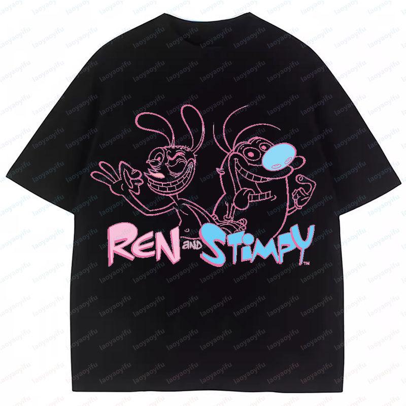The Ren Stimpy Tshirt 90s Retro Nickelodeon Comedy Vintage Cotton Graphic Short Sleeve Tshirts Funny Cartoon Theme Y2k Tops