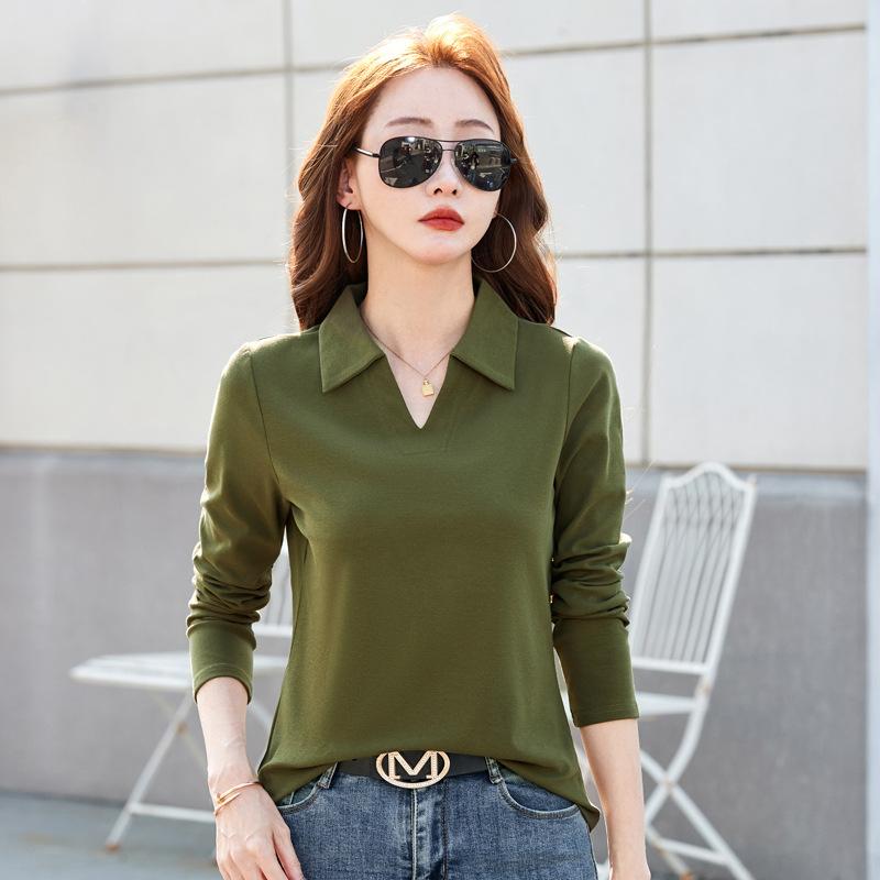 Весенне-осенняя женская футболка с лацканами и длинным рукавом Slim Slim Small