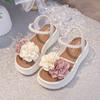 Small fresh and sweet pearl flower sandals women's 2024 summer new thick-soled versatile one-word open-toed student beach shoes