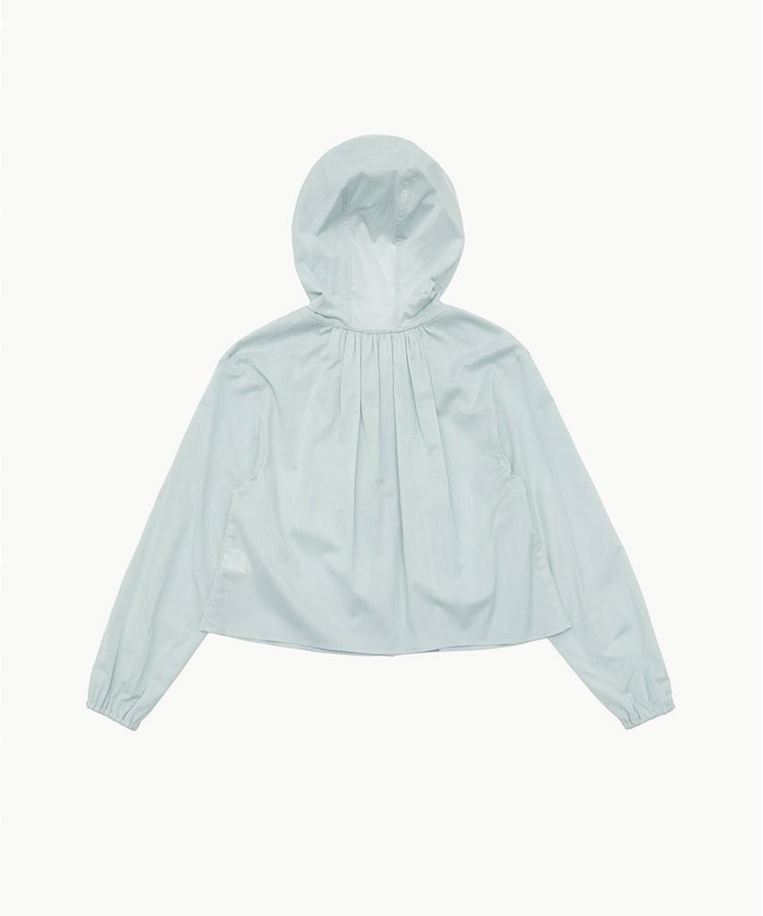Amomento Sheer Shirring Hooded Blouse_Light Blue